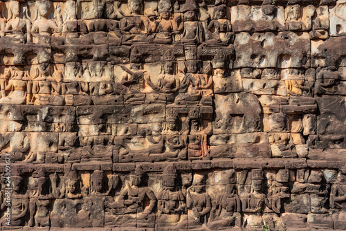 Close up of Relief of Terrace of the Elephants at Angkor Thom