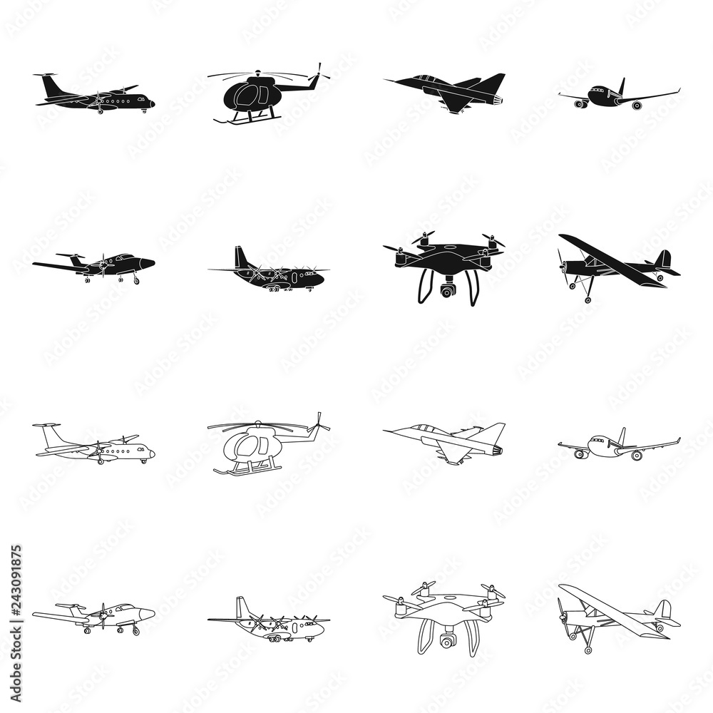 Isolated object of plane and transport sign. Collection of plane and sky stock vector illustration. Isolated object of plane and transport sign. Collection of plane and sky stock vector illustration.