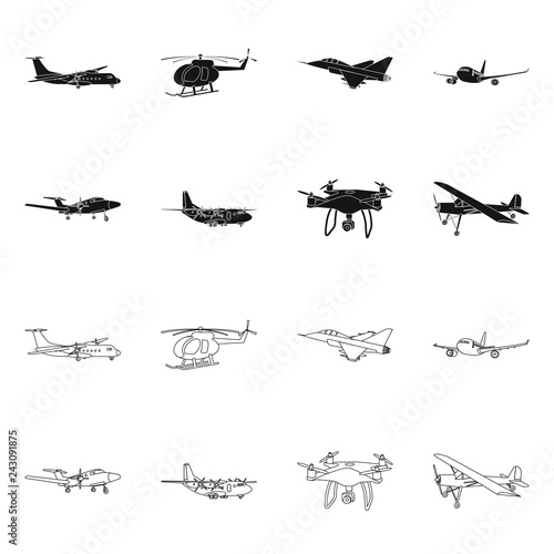 Isolated object of plane and transport sign. Collection of plane and sky stock vector illustration.