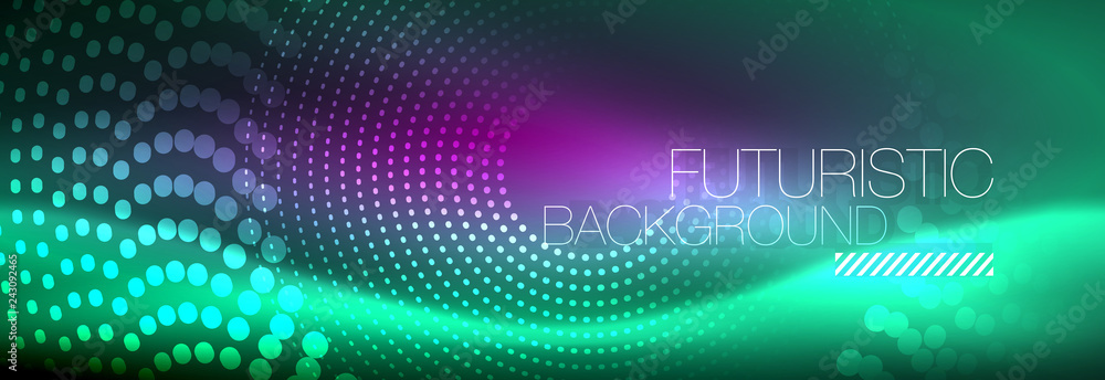 Blue neon dotted circles abstract background, technology energy Blue neon dotted circles abstract background, technology energy