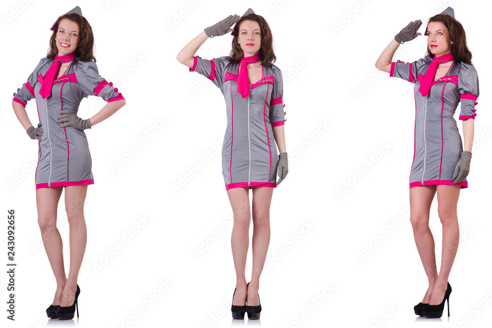 Beautiful stewardess isolated on white Beautiful stewardess isolated on white