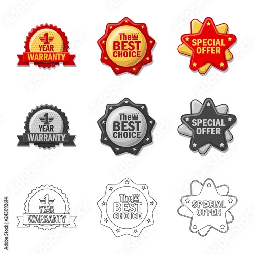 Isolated object of emblem and badge icon. Set of emblem and sticker stock vector illustration.