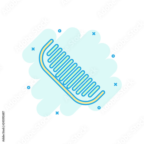 Hair brush icon in comic style. Comb accessory vector cartoon illustration pictogram. Hairbrush business concept splash effect.