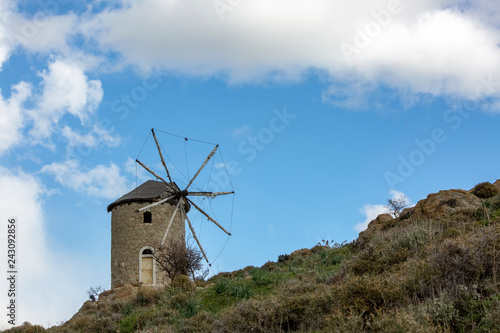 Travel concept photo; Turkey Izmir Foca windmill