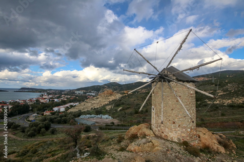 Travel concept photo; Turkey Izmir Foca windmill