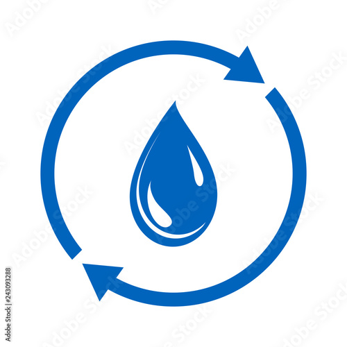 Water reuse icon. Drop of water and circular sign. Vector Illustration