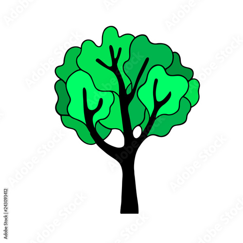 Green Spring Tree on white background. Isolated icon. Vector illustration.