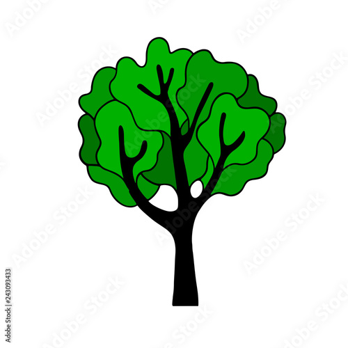 Green summer tree silhouette on white background. Isolated icon. Vector illustration.