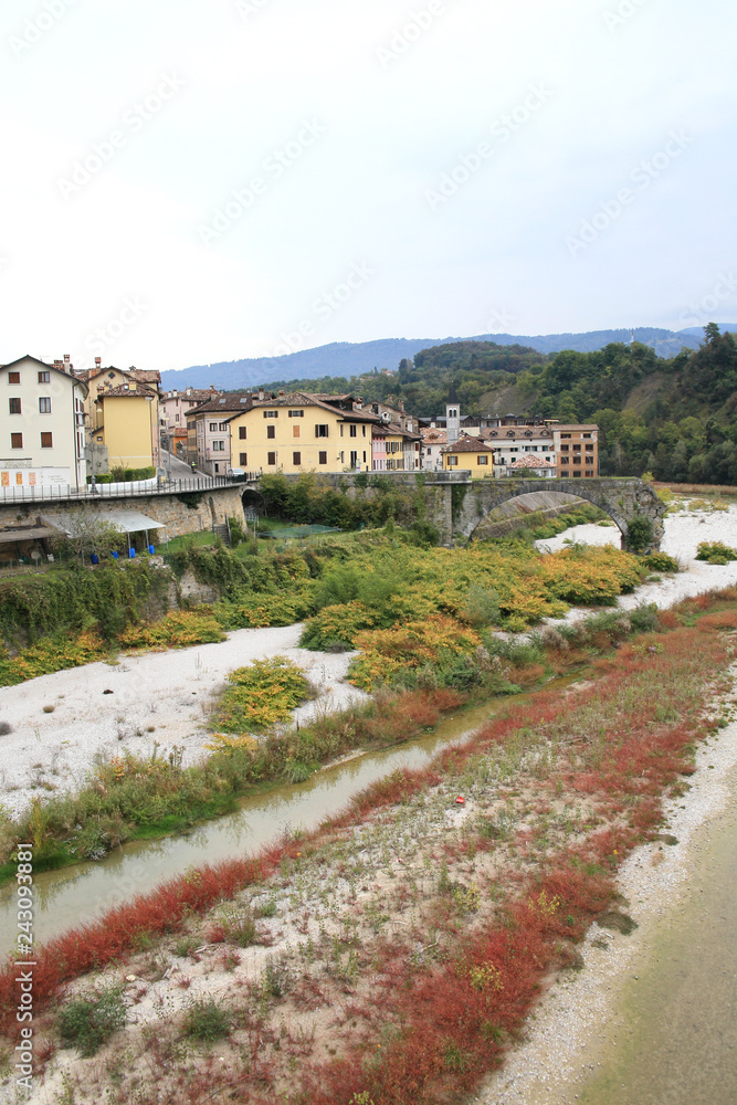 natural landscape and broken bridge in Belluno, Italy 