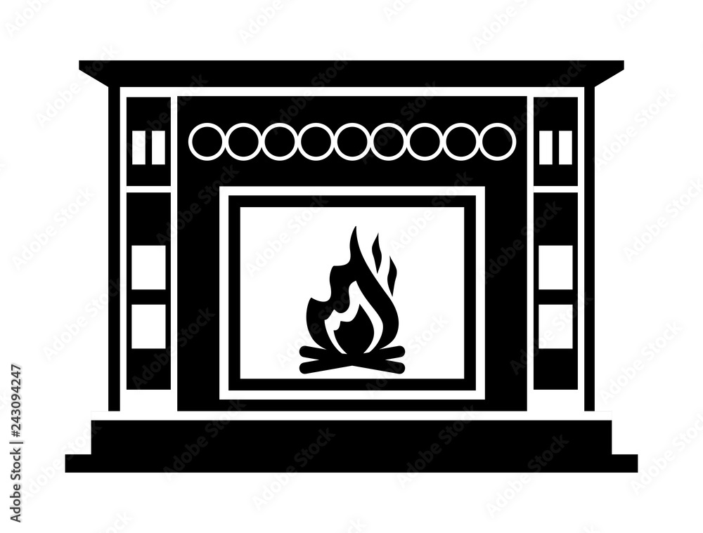 Fireplace silhouette icon. Fireplace isolated on white background. Vector illustration. Fireplace silhouette icon. Fireplace isolated on white background. Vector illustration.