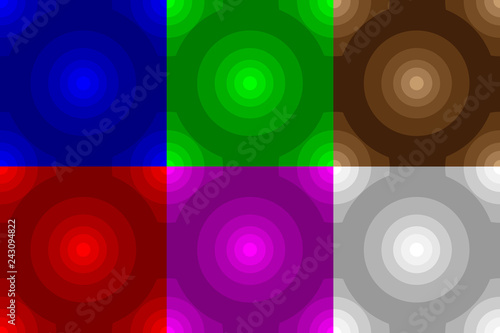 Concentric circle seamless pattern, Ring (gray, white red, blue, brown, green) background set,