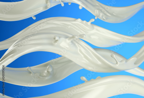 Milk or white paint waves strips with little splashes