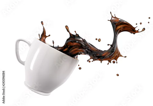 Obraz Liquid coffee wave splashing out from a white cup mug.