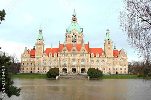 Hannover town hall and river in Hannover, Germany 