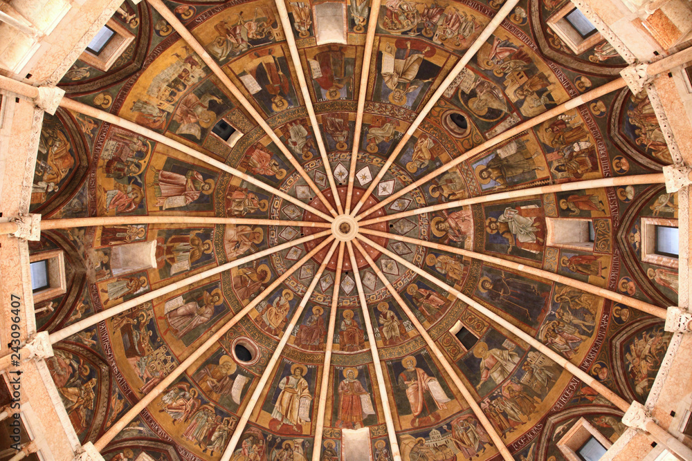 details of the dome of Parma Baptistery, Italy 