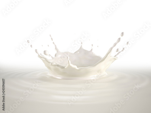 Milk crown splash, splashing in milk pool with ripples.