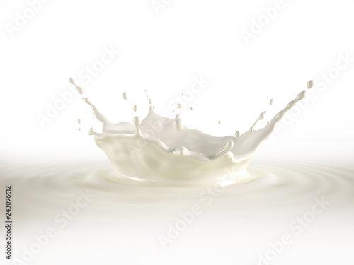Milk crown splash, splashing in milk pool with ripples.