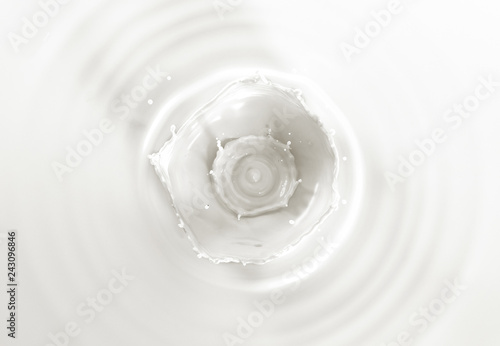 Milk double crown splash, splashing in milk pool with ripples.