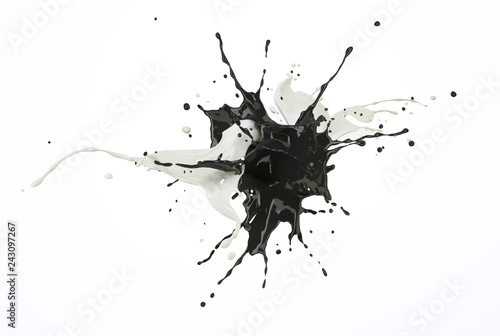 White and black paint splash explosion, splashing against each other.