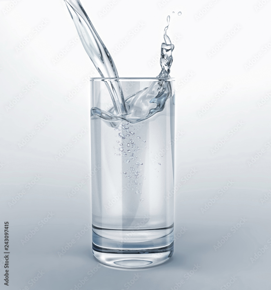 Glass full of clear water with pouring and splash. Glass full of clear water with pouring and splash.