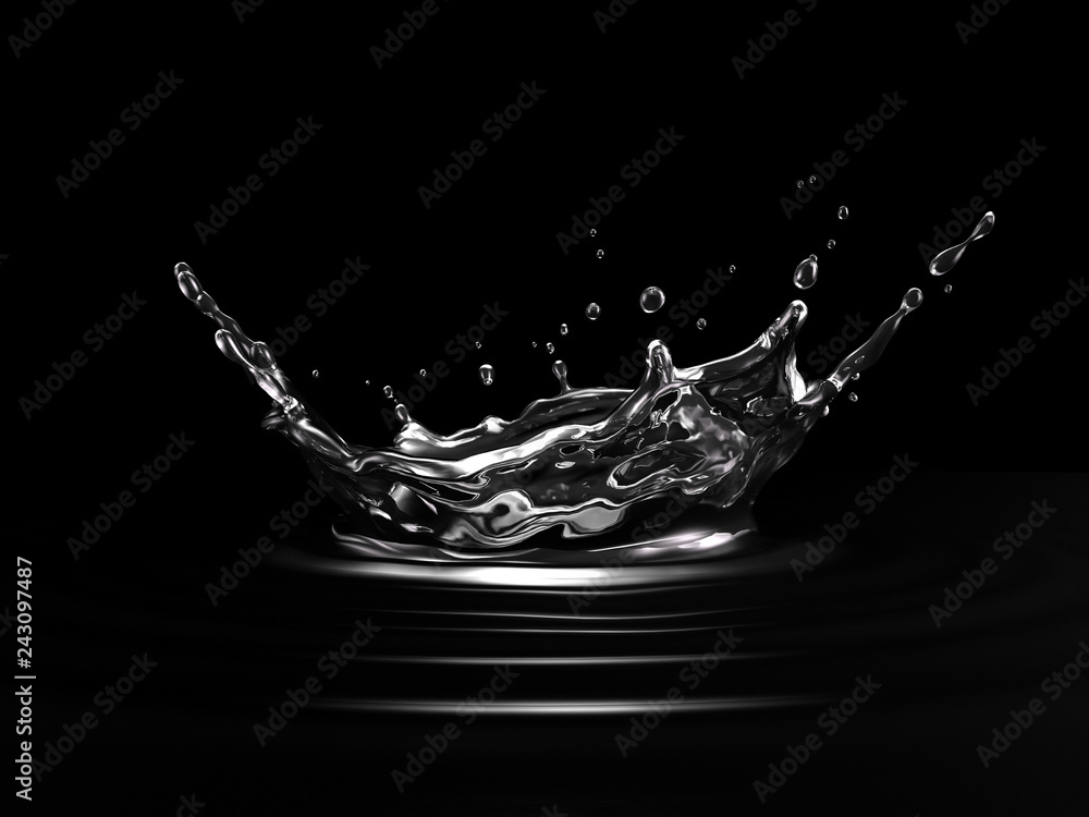 Water crown splash. On black background. Side view. - obrazy, fototapety, plakaty 