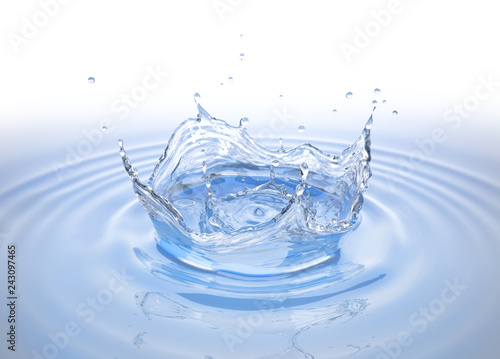 Clear water crown splash in water pool with ripples.