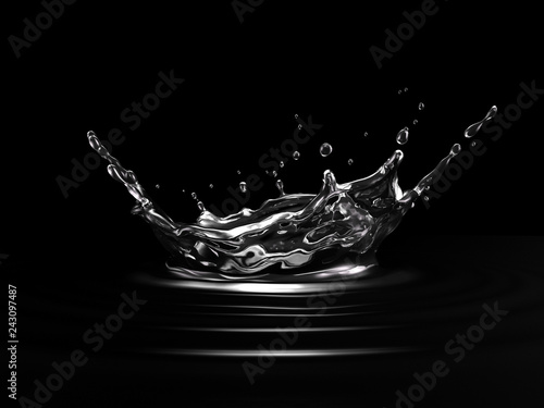 Water crown splash. On black background. Side view.