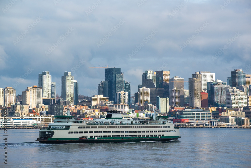 Seattle skyline from Bainbridge island ferry