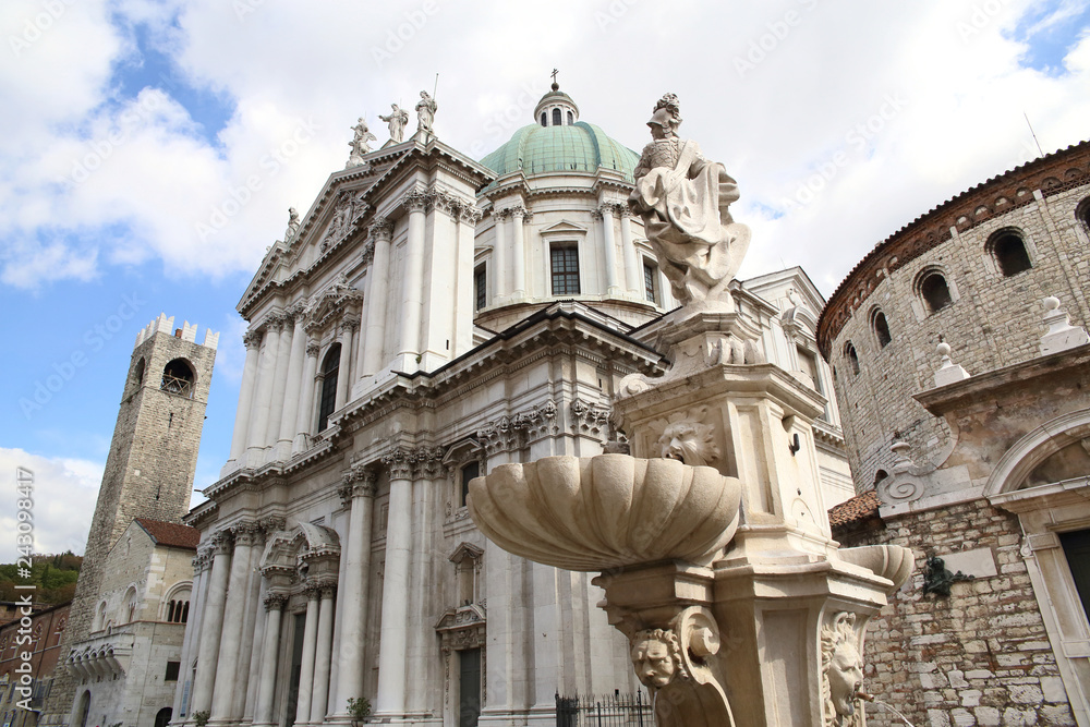historic duomo and fountain of Brescia, Italy 