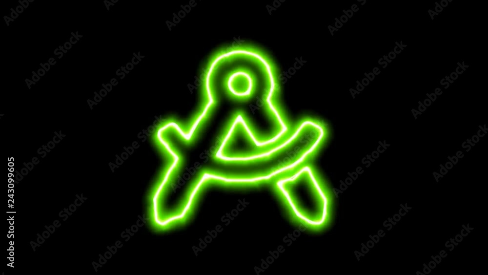The appearance of the green neon symbol drafting compass. Flicker, In - Out. Alpha channel Premultiplied - Matted with color black The appearance of the green neon symbol drafting compass. Flicker, In - Out. Alpha channel Premultiplied - Matted with color black