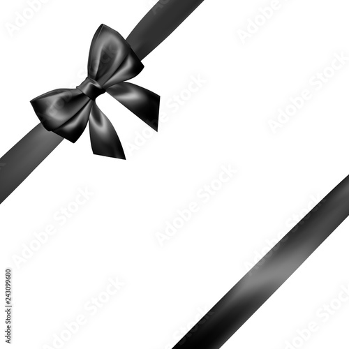 Set of Realistic black bow with black ribbon. Element for decoration gifts, greetings, holidays, Valentines Day design. Vector illustration