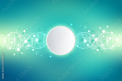 DNA strand and molecular structure. Genetic engineering or laboratory research. Background texture for medical or scientific and technological design. Vector illustration.
