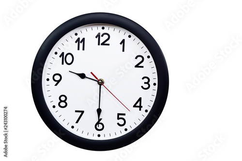 Time concept with black clock at half past nine am or pm