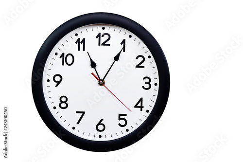 Time concept with black clock at a quarter past eleven
