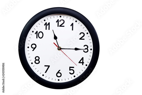 Time concept with black clock at a quarter past eleven