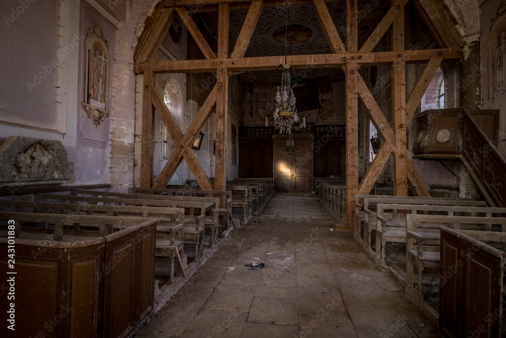 abandoned church in France with equipment abandoned church in France with equipment