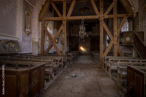 abandoned church in France with equipment