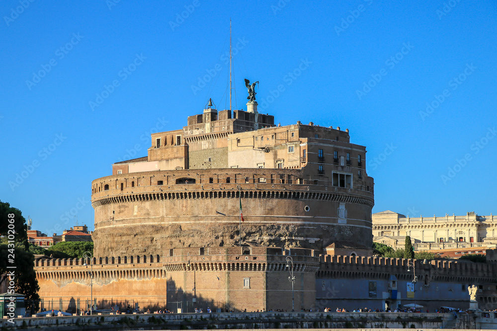 Rome, Italy - July 1, 2017: View of famous Castel Sant' Angelo, Rome, Italy