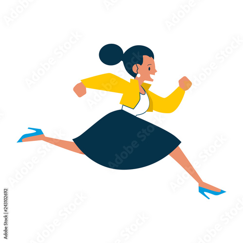 Vector running businesswoman. Female manager, woman in corporate outfit in a hurry, dashing to an appointment or meeting. Time management and business people. Isolated illustration