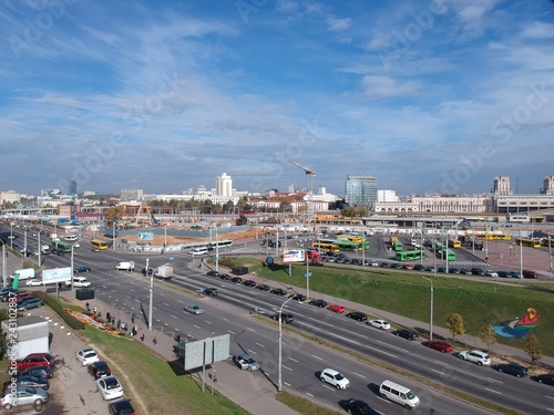 Aerial photo of transport hub in Minsk  Belarus in autumn 