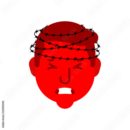 Headache. Head pain and barbed wire. Metaphor of problems and reduced health. pain medical health care concept