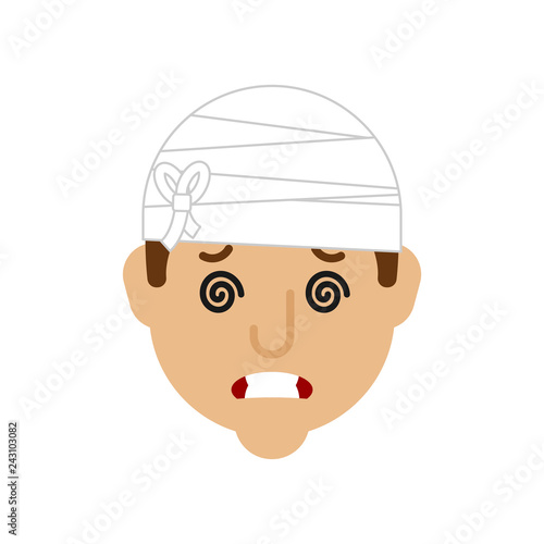 Concussion Bandaged Head. Headache. Metaphor of problems and reduced health. pain medical health care concept