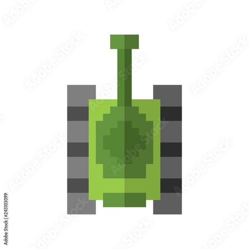 Tank pixel art. War machine 8bit Old game stylization