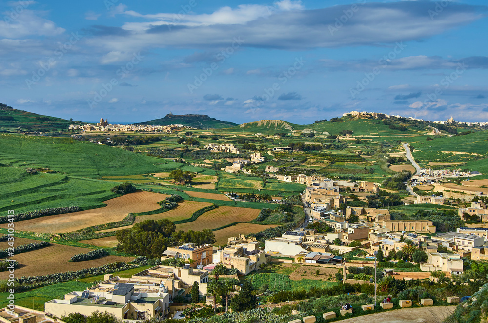 View over the city of Victoria at Gozo, the neighboring island of Malta