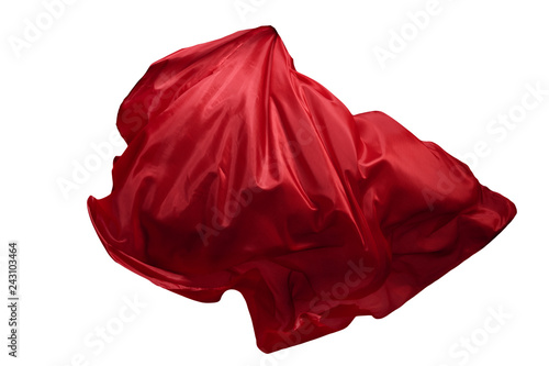 Abstract red flying fabric isolated on white background