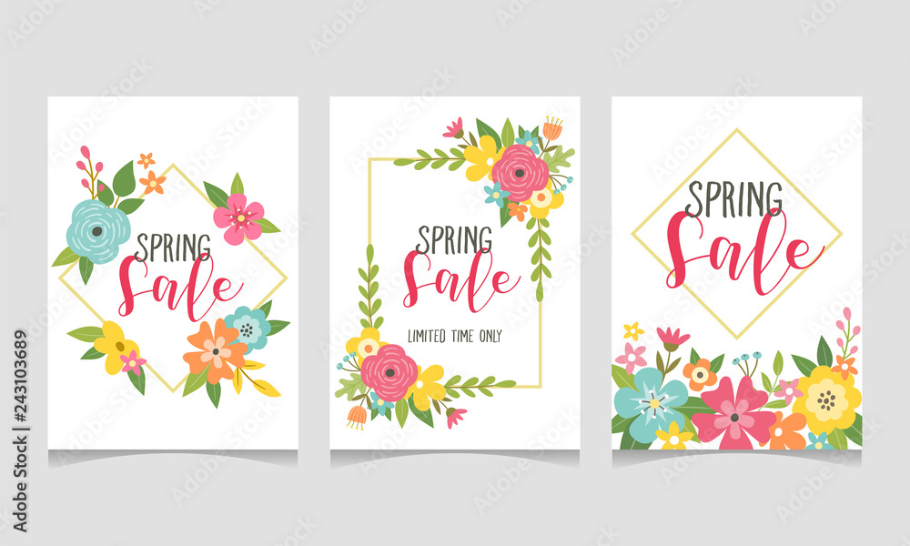 Spring sale web banner collection with beautiful colorful flowers. Perfect for your seasonal sale promotions. Vector illustration. Spring sale web banner collection with beautiful colorful flowers. Perfect for your seasonal sale promotions. Vector illustration.