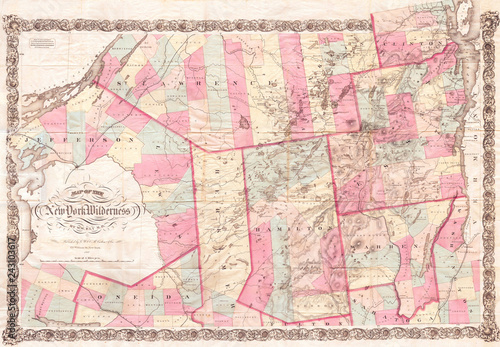 1867, Colton Ely Pocket Map of the Adirondack Mountains, New York