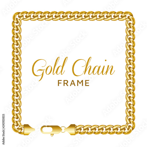 Gold chain square border frame. Rectangle wreath shape.