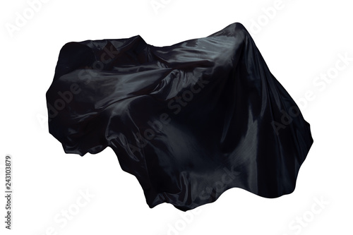 Abstract black flying fabric isolated on white background