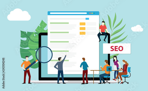 seo search engine optimization with office team people working together increase website rating - vector